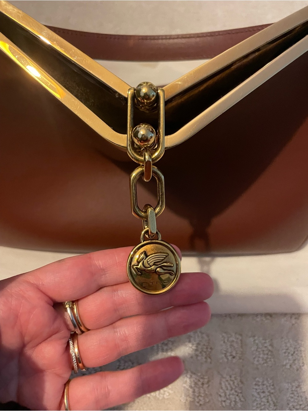 Etro Vela brand new  Medium Brown Leather Top-Handle Bag w Gold Hardware, NWOT - Picture 12 of 16